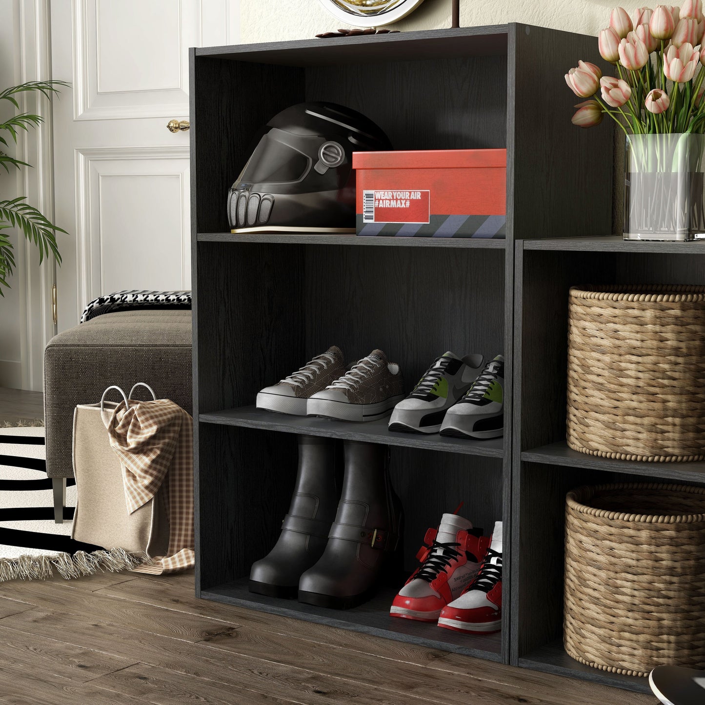 DH BASIC Modern Wood Customizable Stackable Storage Organizer - Cube Shelves, Drawer Cabinet, Bookcase with Doors by Denhour