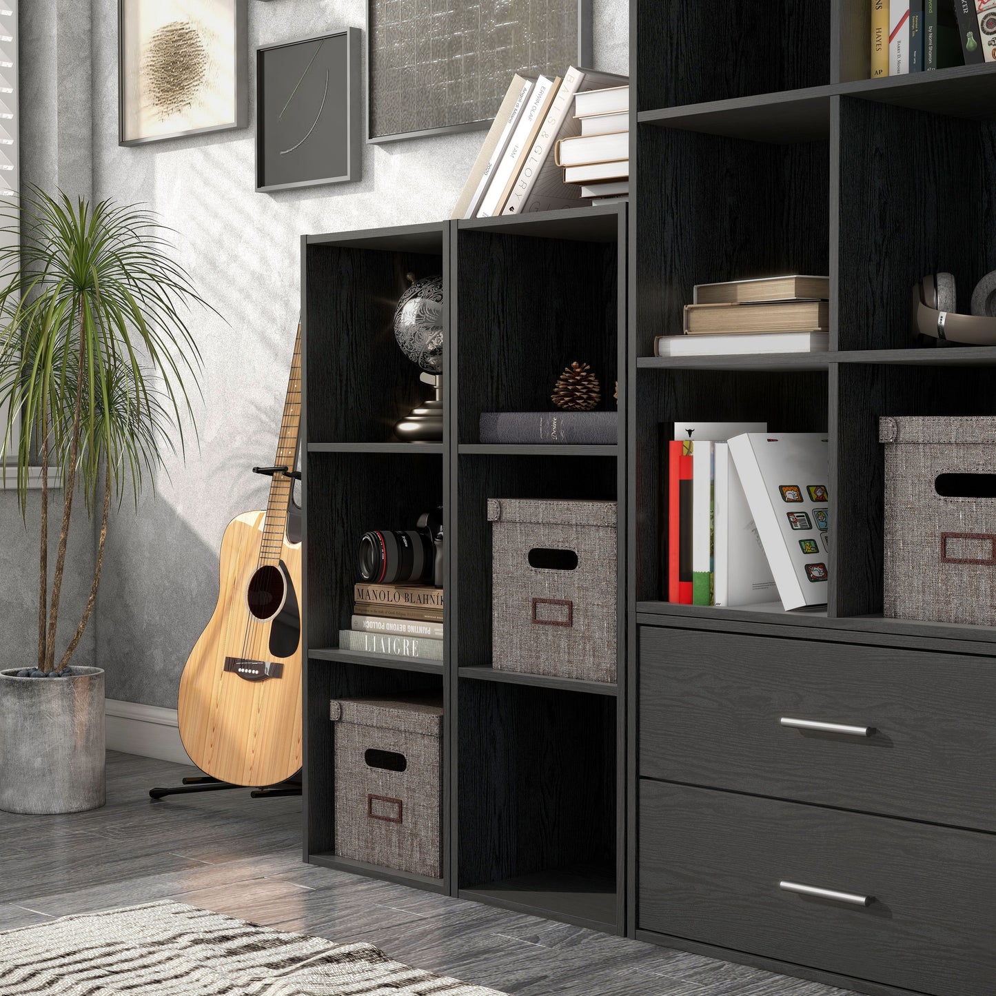 DH BASIC Modern Wood Customizable Stackable Storage Organizer - Cube Shelves, Drawer Cabinet, Bookcase with Doors by Denhour