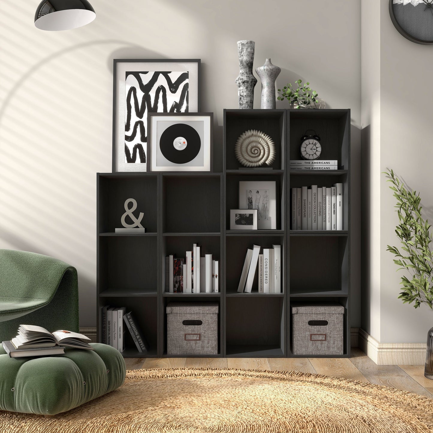 DH BASIC Modern Wood Customizable Stackable Storage Organizer - Cube Shelves, Drawer Cabinet, Bookcase with Doors by Denhour