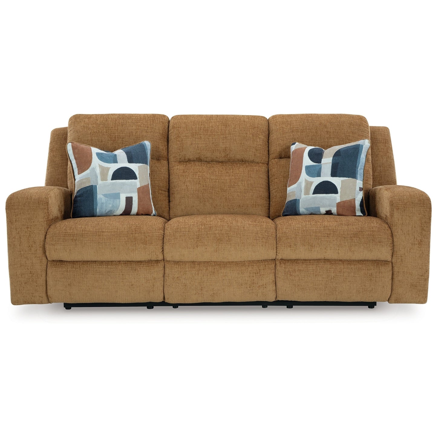 Canapé inclinable manuel Damon, polyester marron camel, 2 coussins, 218 cm