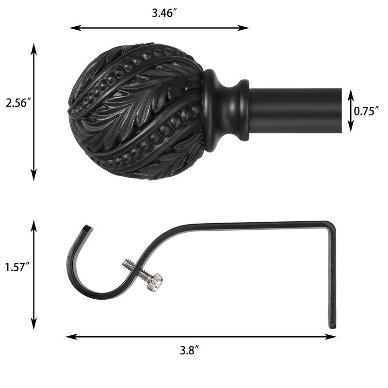 Debuono Black Adjustable Curtain Rod with Final Set
