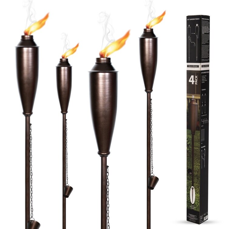 Deco Home Set of 4 Garden Tiki Torch Citronella Metal Outdoor Torch - 60inch