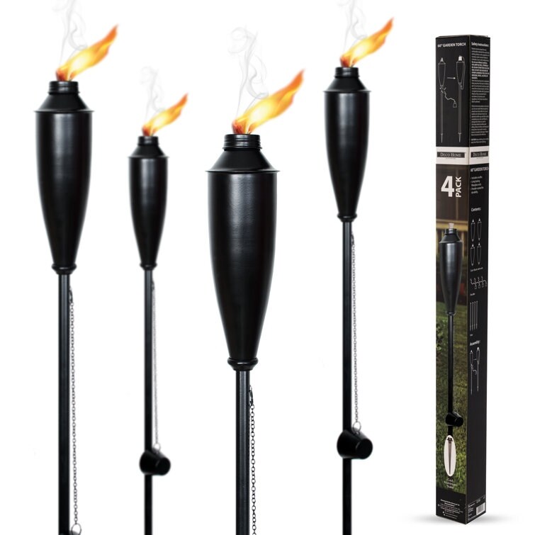 Deco Home Set of 4 Garden Tiki Torch Citronella Metal Outdoor Torch - 60inch