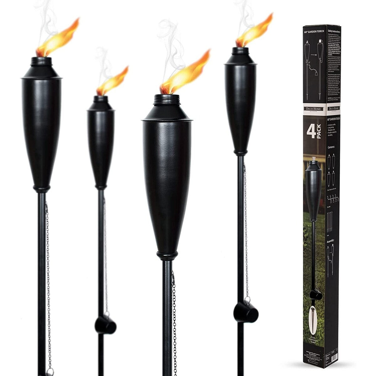 Deco Home Set of 4 Garden Tiki Torch Citronella Metal Outdoor Torch - 60inch