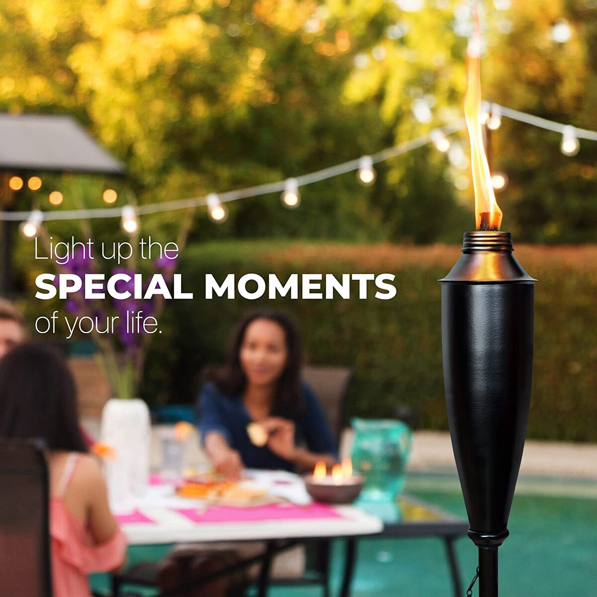 Deco Home Set of 4 Garden Tiki Torch Citronella Metal Outdoor Torch - 60inch