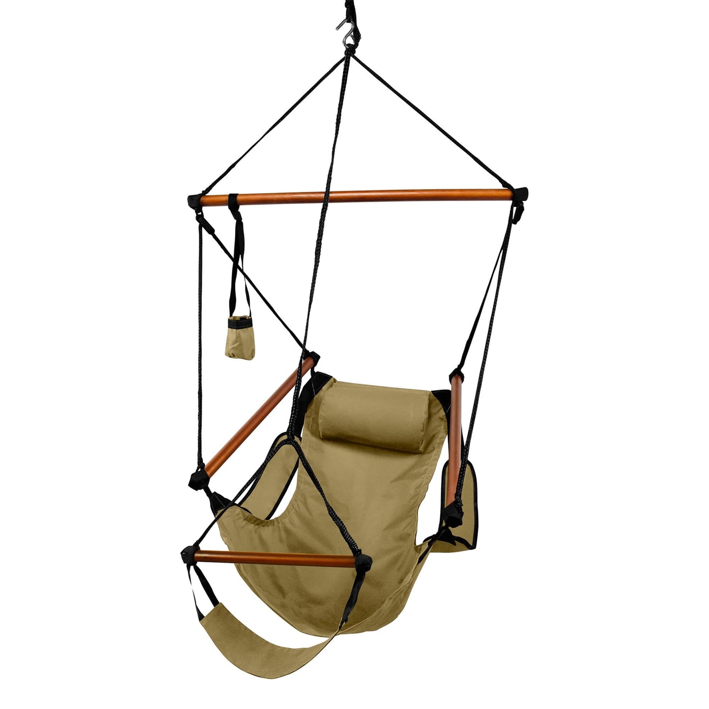 Deluxe Hanging Wood Zero-gravity Hammock Chair with Cup Holder