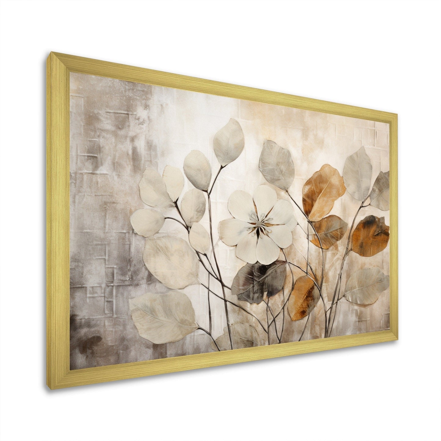 Designart Beige Botanical Impressions III Abstract Botanicals Framed Canvas Art Print