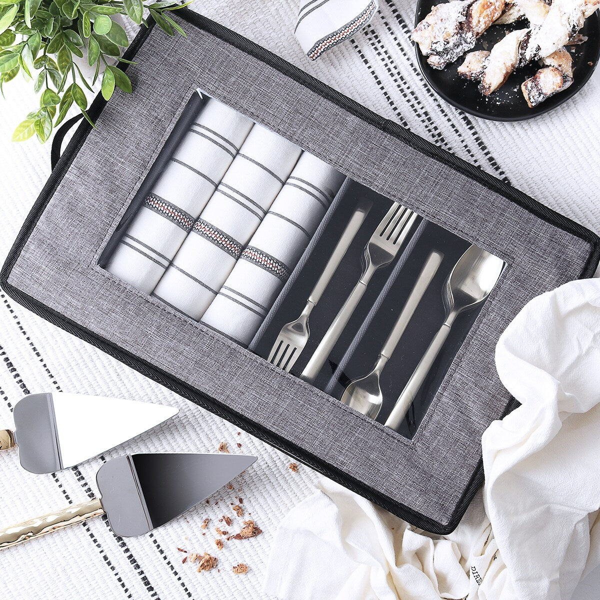 StorageBud Dinnerware Storage Containers - Stackable Holders for Plates, Cups, Flatware, Stemware, & Platter Sets