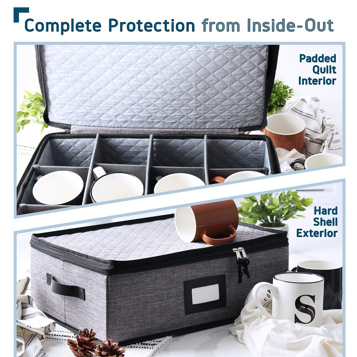 StorageBud Dinnerware Storage Containers - Stackable Holders for Plates, Cups, Flatware, Stemware, & Platter Sets