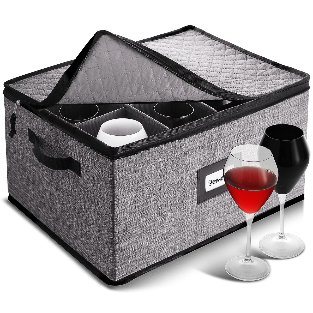 StorageBud Dinnerware Storage Containers - Stackable Holders for Plates, Cups, Flatware, Stemware, & Platter Sets