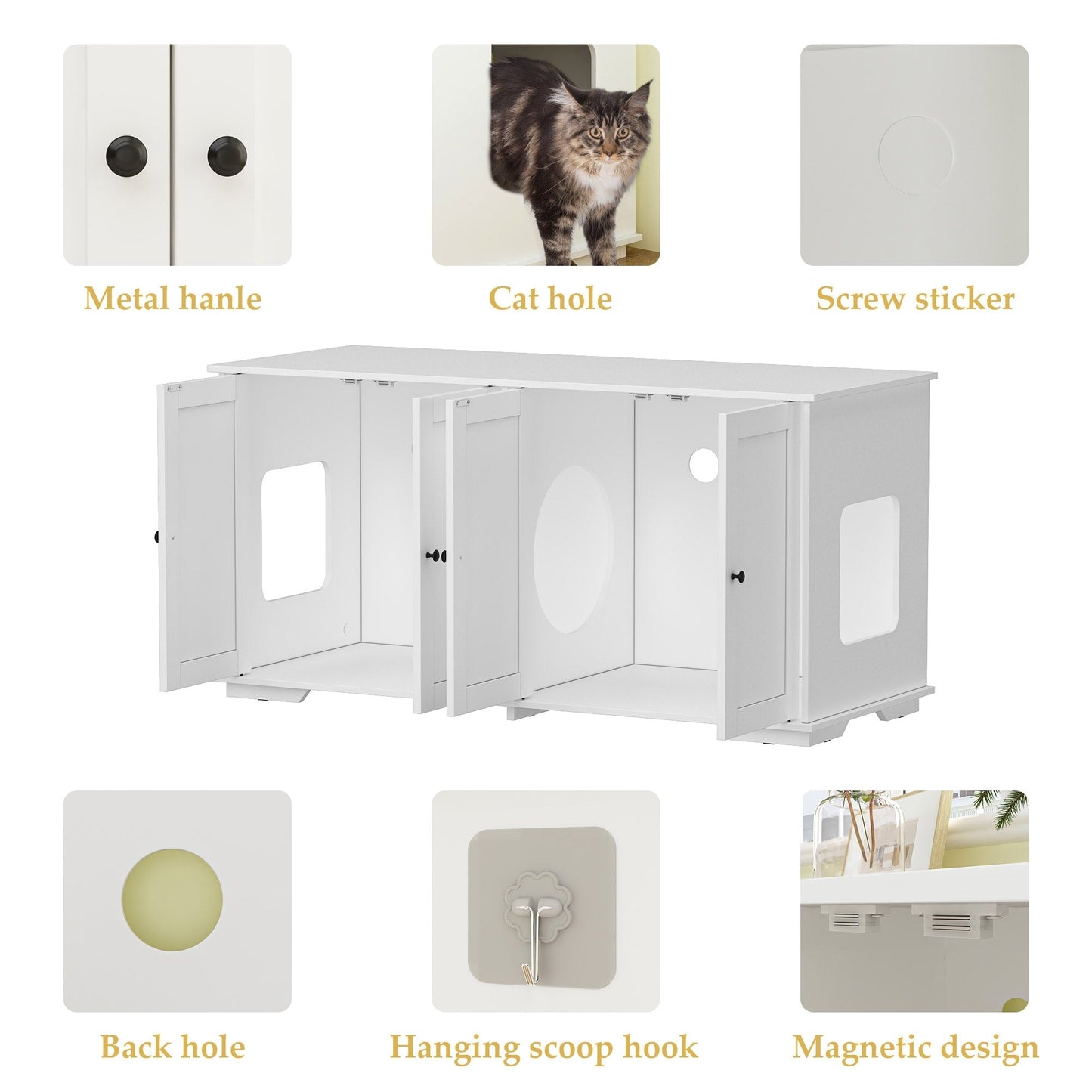 Double Pet Privacy Washroom Cat Litter Box Concealment Furniture
