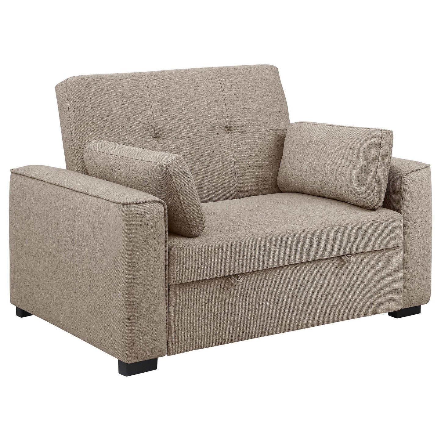 Canapé-lit convertible Edina, 2 oreillers, tissu beige, 190 cm