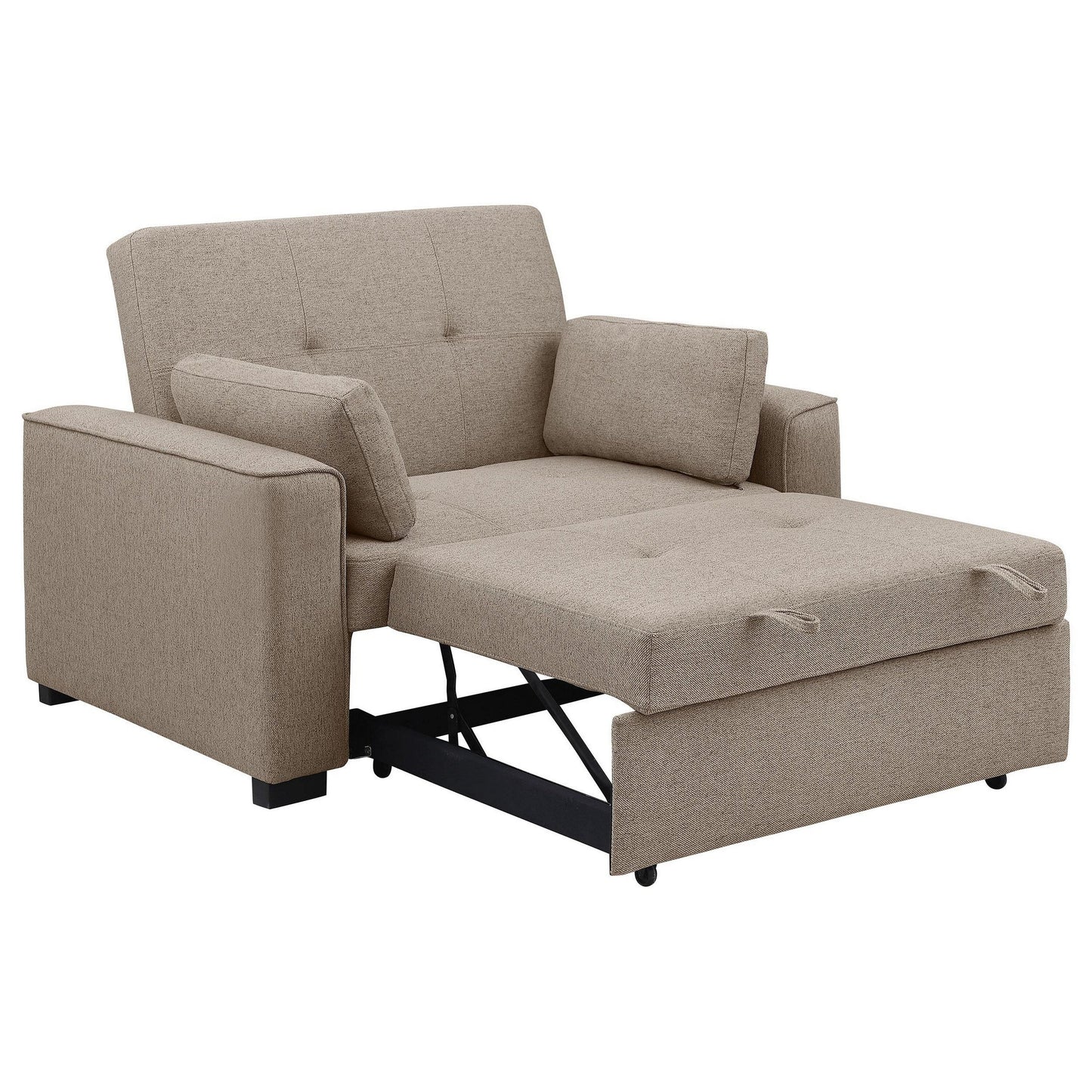 Canapé-lit convertible Edina, 2 oreillers, tissu beige, 190 cm