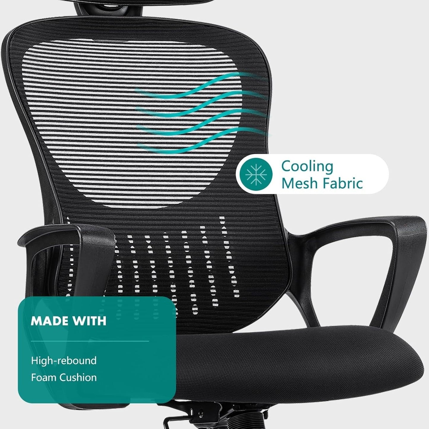 Ergonomic Mesh Office Chair, High Back Desk Chair with Armrests, Lumbar Support, Swivel Computer Task Chair
