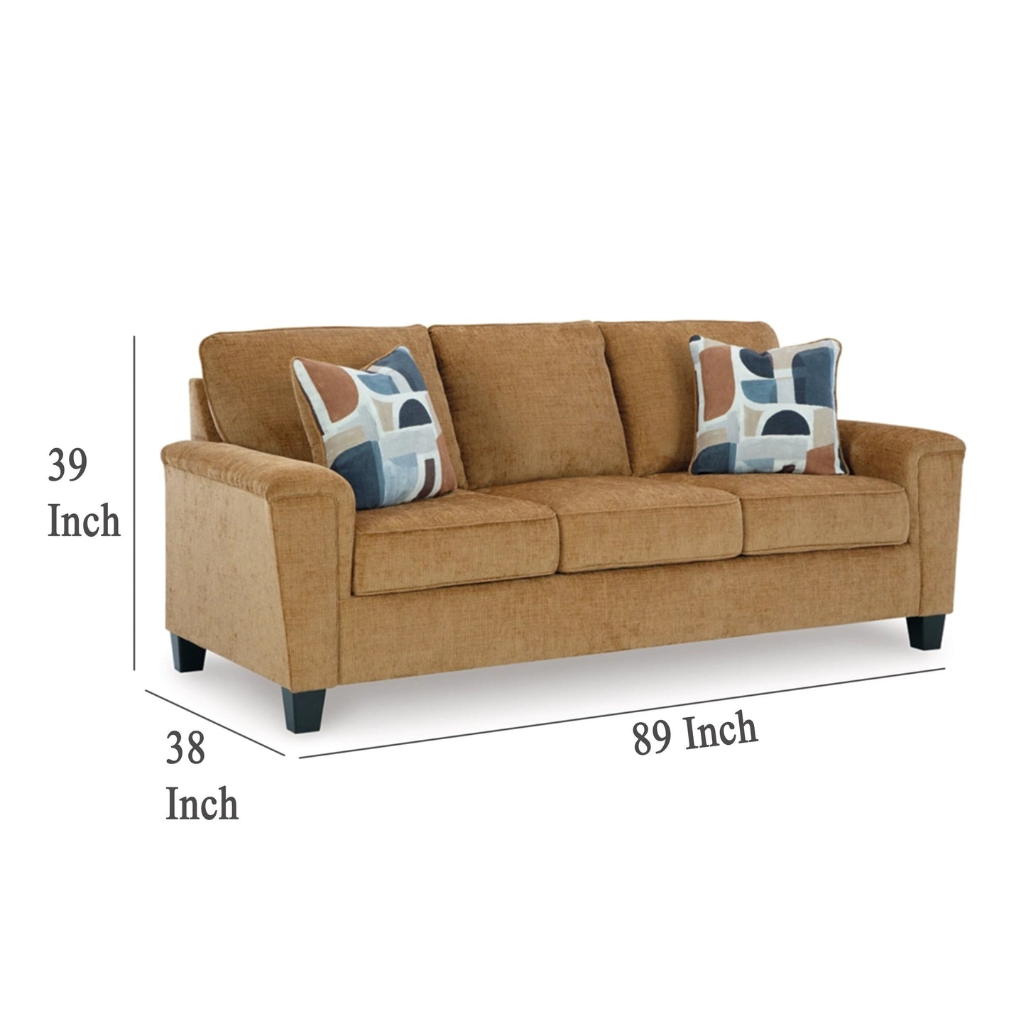 Canapé Erin, 2 coussins décoratifs, 226 cm, peluche en polyester marron clair