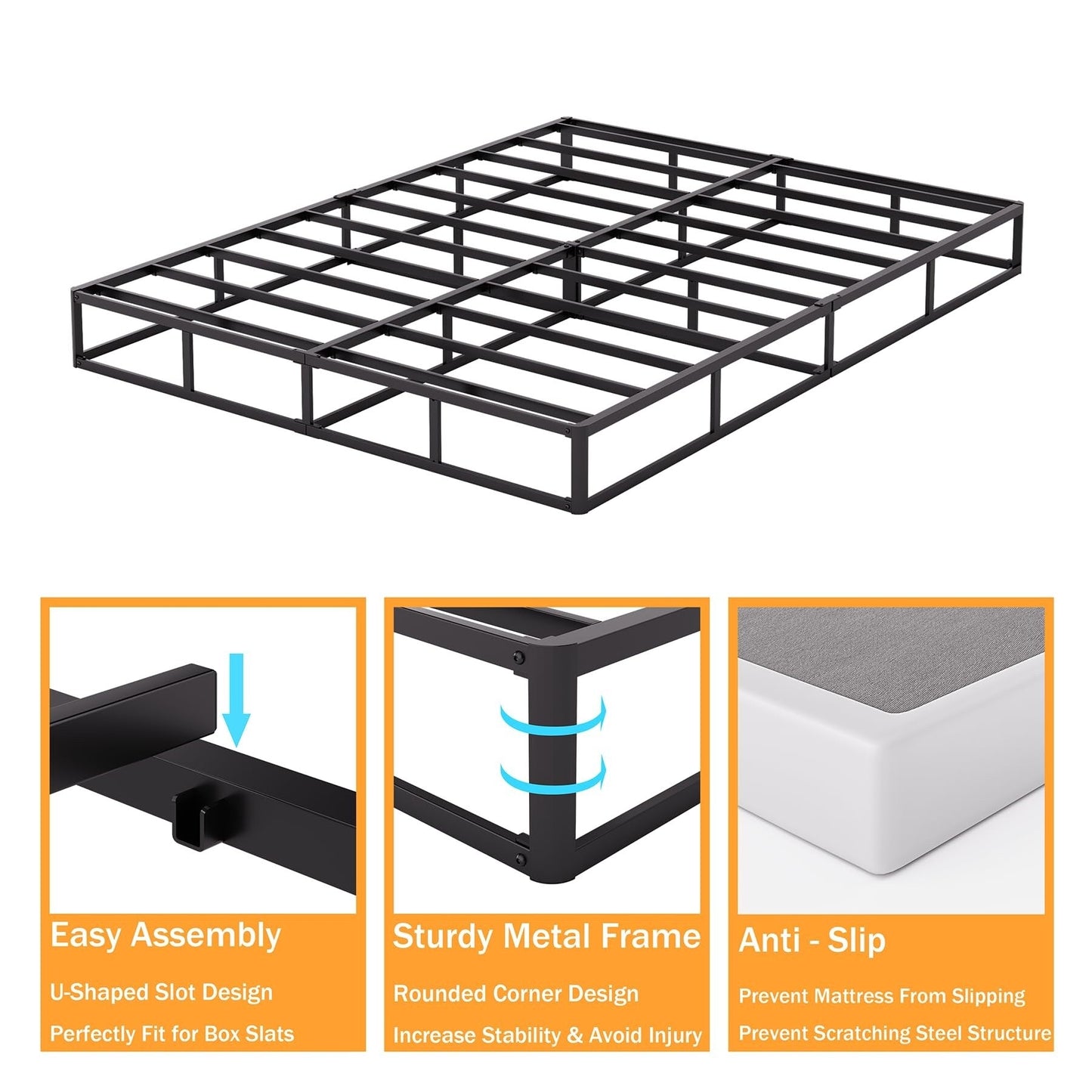 5 Inch Low Profile Metal Spring, Heavy Duty Structure with Grey Cover