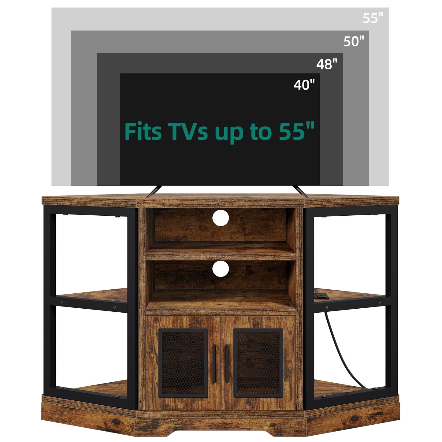 Farmhouse Corner TV Stand Entertainment Center Media Console for TVs up to 55 with Power Outlet