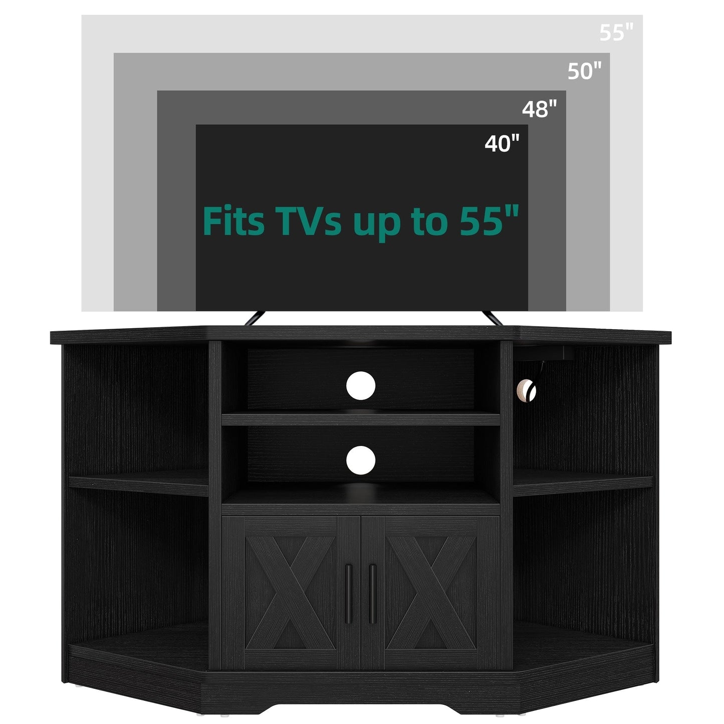 Farmhouse Corner TV Stand Entertainment Center Media Console for TVs up to 55 with Power Outlet