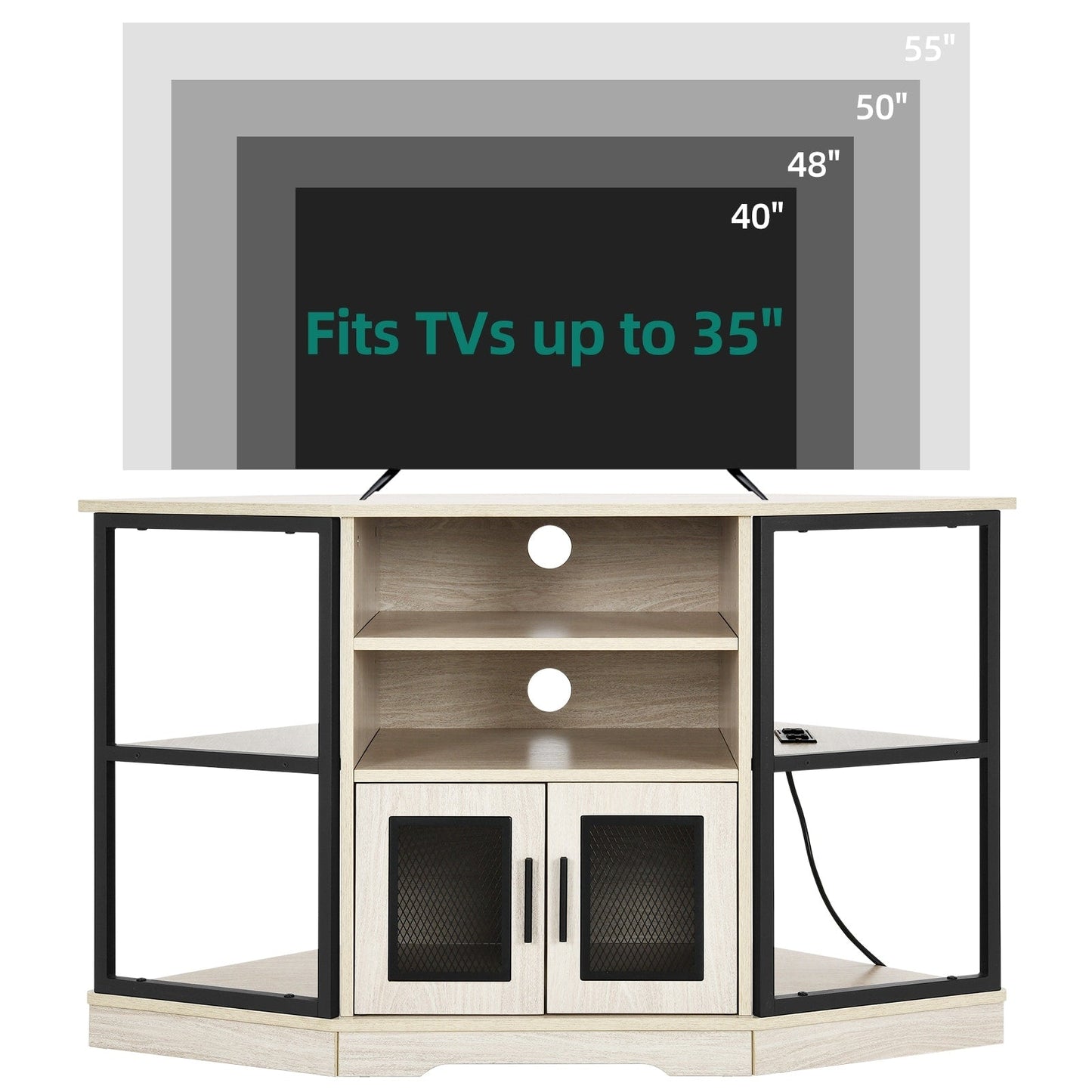 Farmhouse Corner TV Stand Entertainment Center Media Console for TVs up to 55 with Power Outlet