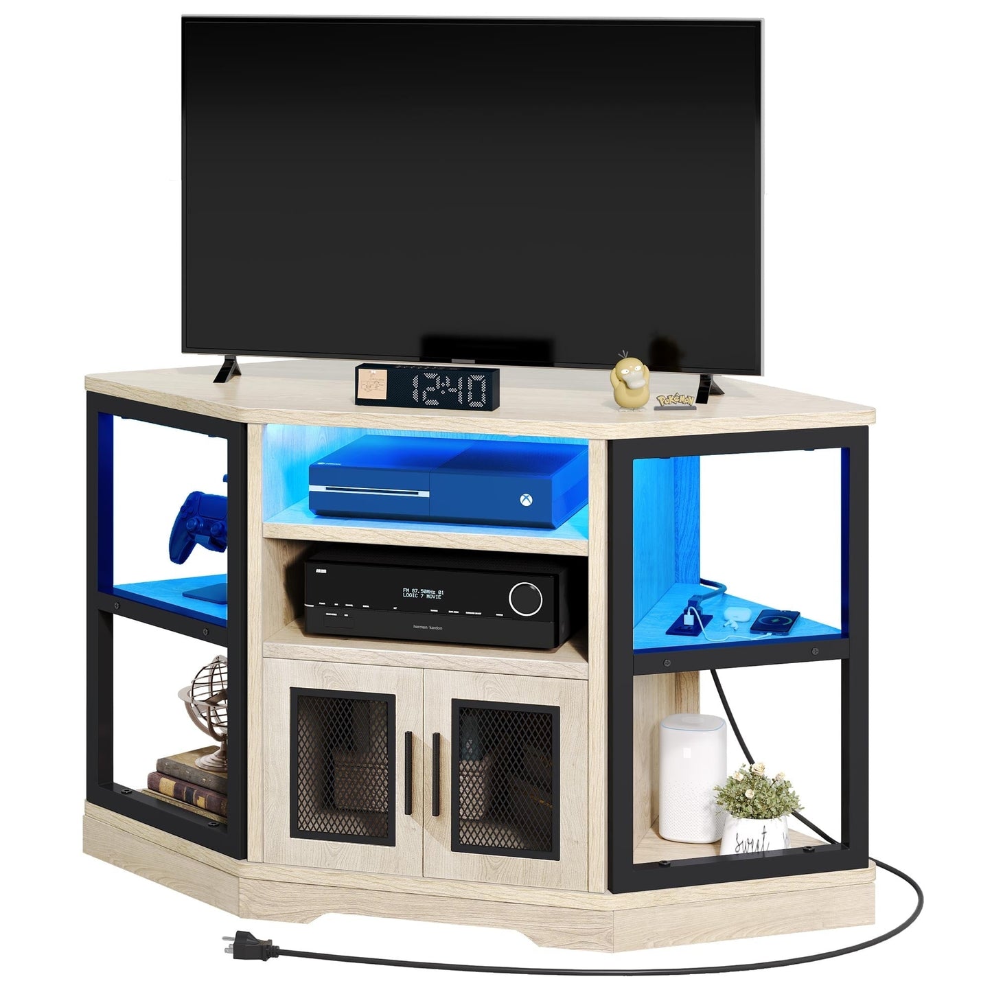 Farmhouse Corner TV Stand Entertainment Center Media Console for TVs up to 55 with Power Outlet