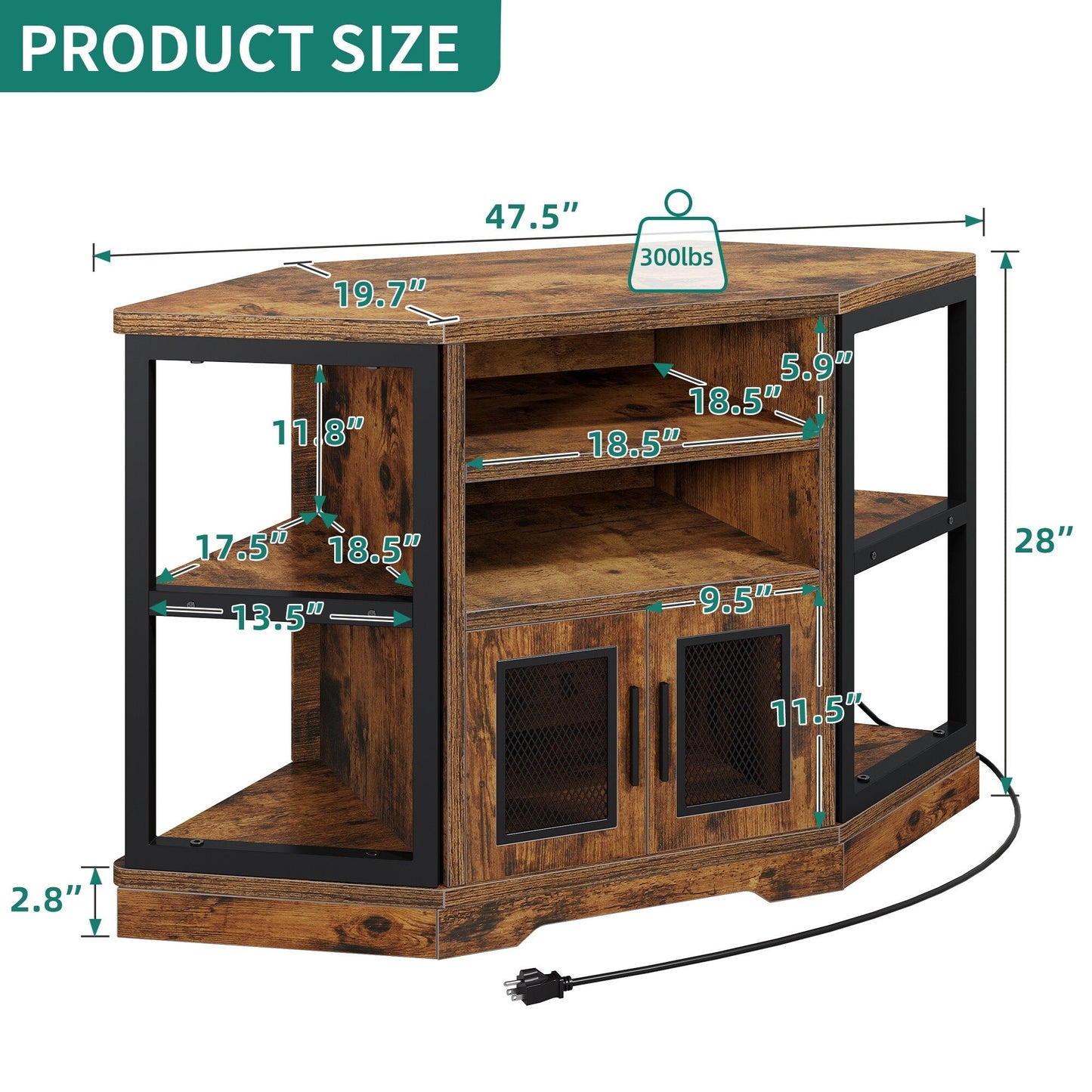 Farmhouse Corner TV Stand Entertainment Center Media Console for TVs up to 55 with Power Outlet