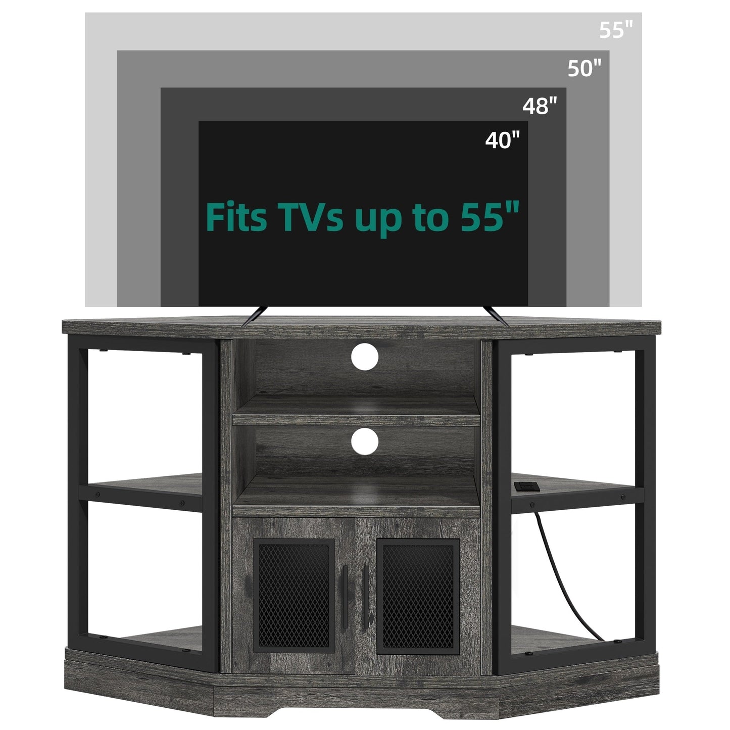 Farmhouse Corner TV Stand Entertainment Center Media Console for TVs up to 55 with Power Outlet