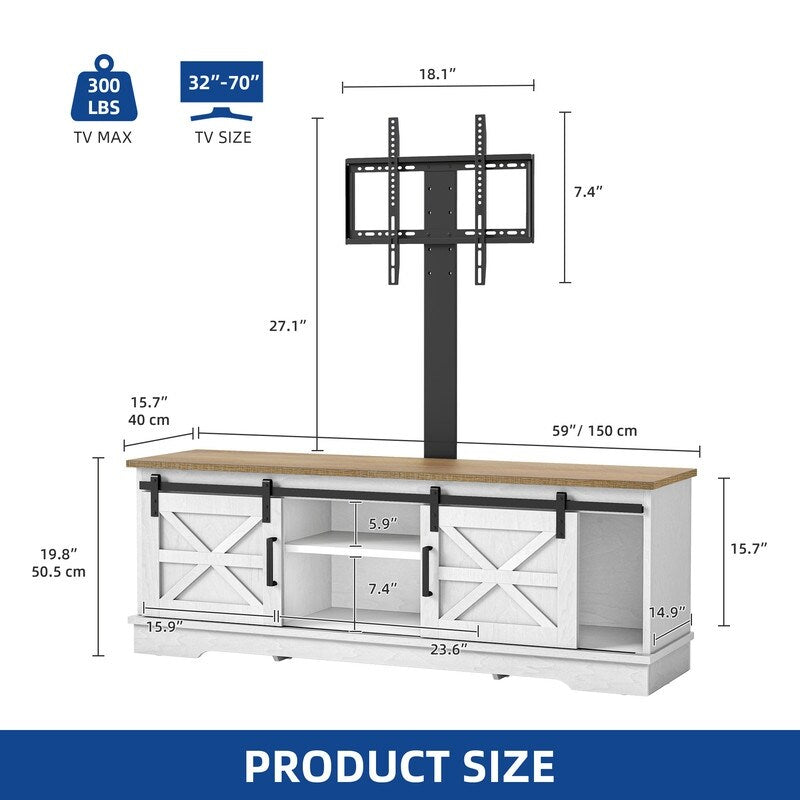 Farmhouse TV Stand for up to 65 TV with Doors and Open Shelves Media Console Power Outlet