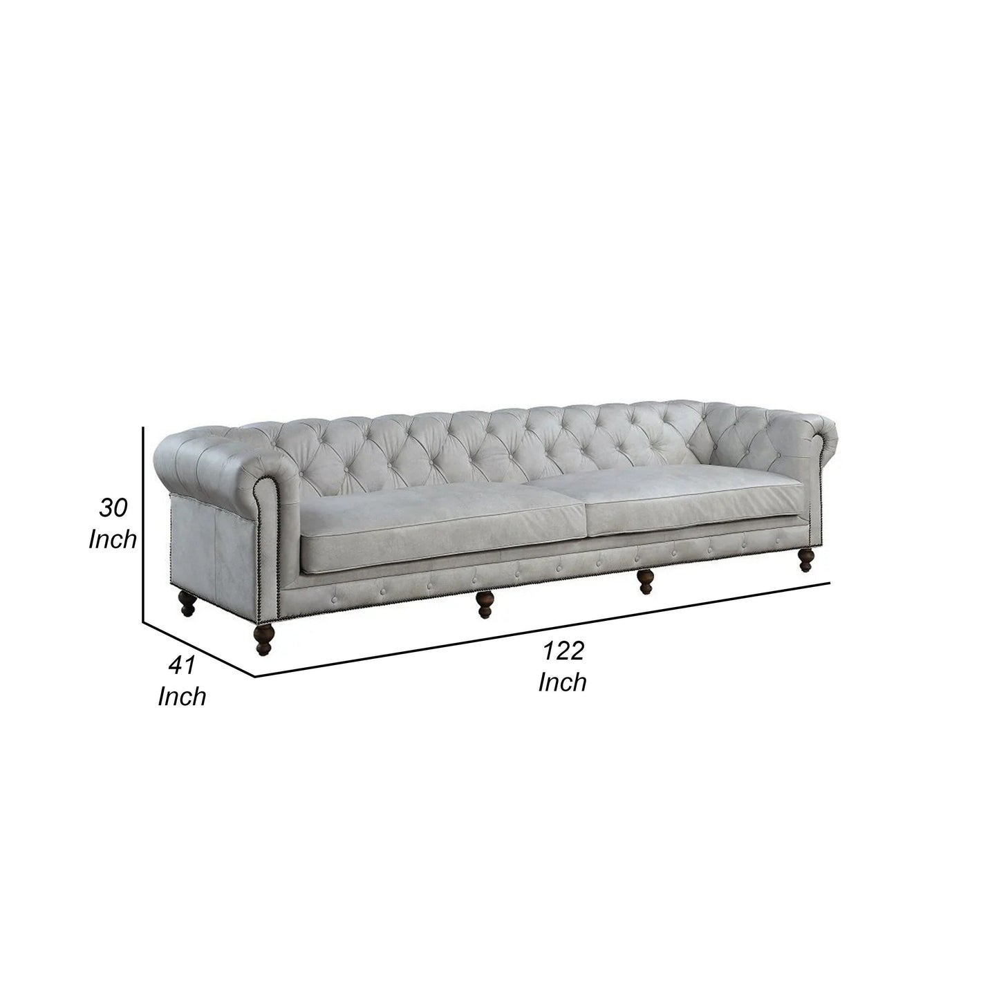 Canapé Chesterfield Ferry 122 pouces, cuir pleine fleur capitonné blanc cassé
