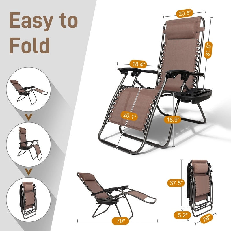 Outdoor Lawn Folding Zero Gravity Chaise Recliners (Set of 2)