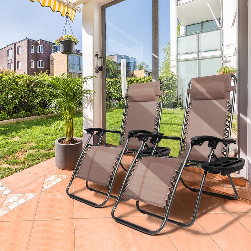 Outdoor Lawn Folding Zero Gravity Chaise Recliners (Set of 2)