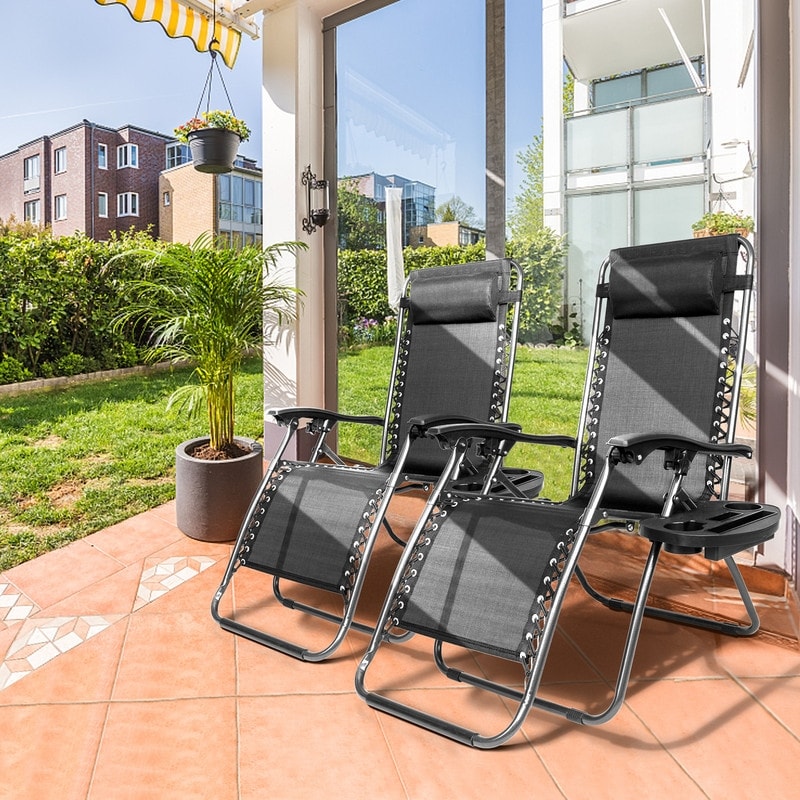 Outdoor Lawn Folding Zero Gravity Chaise Recliners (Set of 2)
