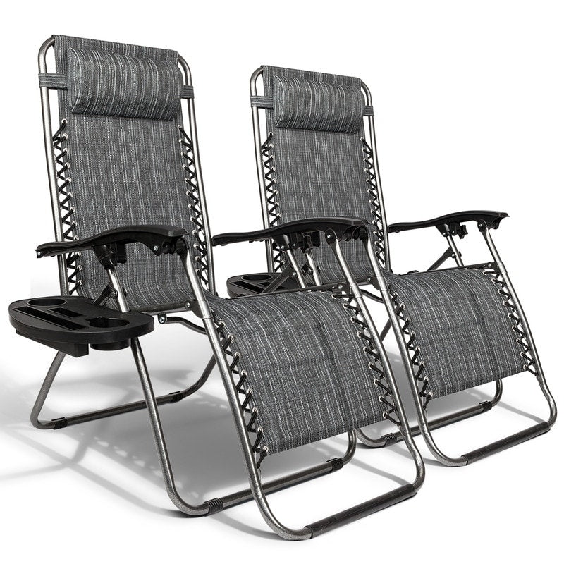 Outdoor Lawn Folding Zero Gravity Chaise Recliners (Set of 2)