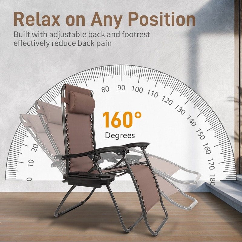 Outdoor Lawn Folding Zero Gravity Chaise Recliners (Set of 2)