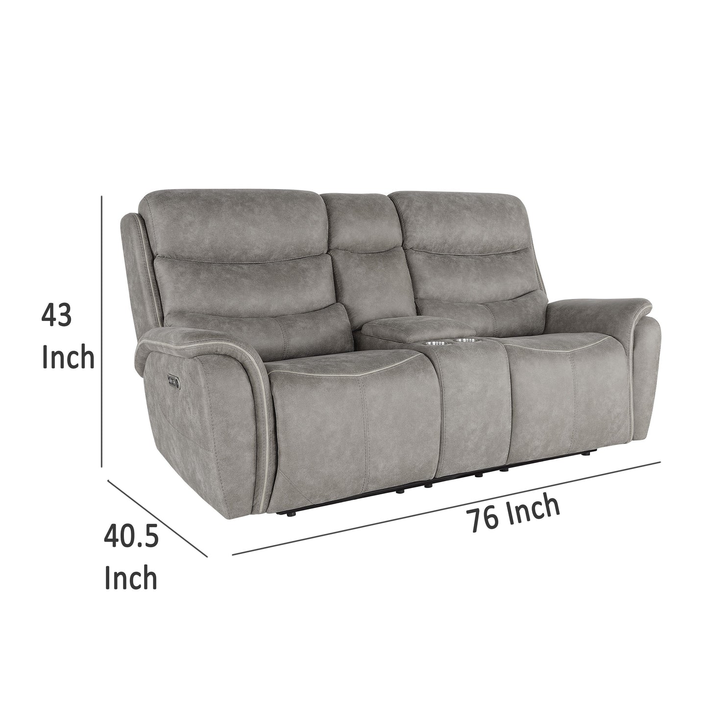 Canapé inclinable électrique Folu, 76 pouces, revêtement en tissu gris, ports USB