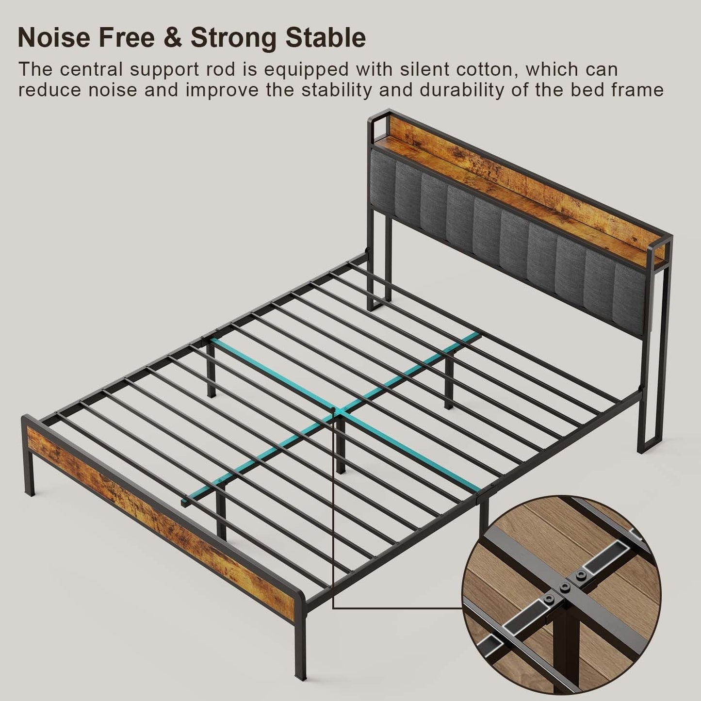 Twin / Full / Queen / King Size Metal Platform Bed Frame with Upholstered Storage Headboard