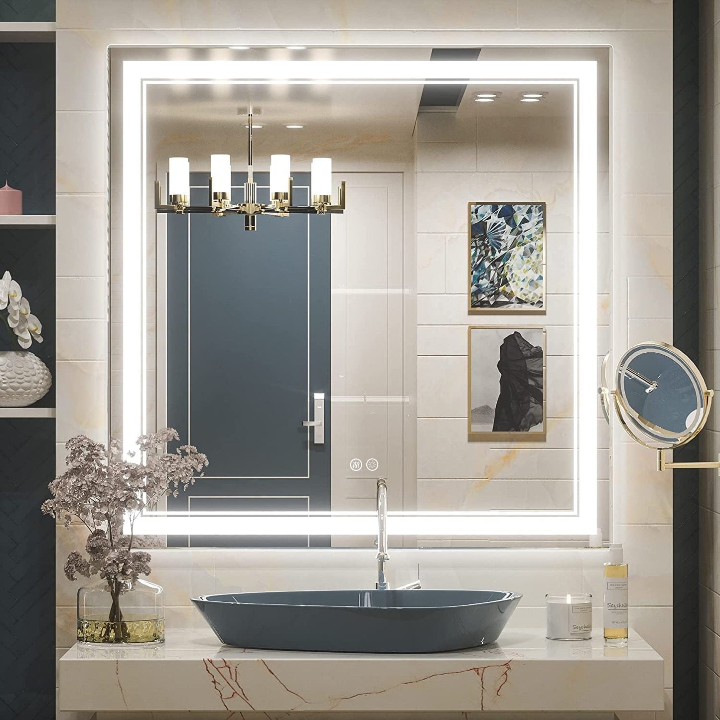 Full Size Front & Back LED Lighted Anti-fog Tempered Glass Wall Bathroom Vanity Mirror