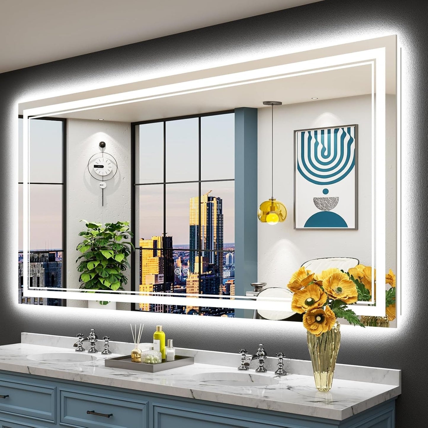 Full Size Front & Back LED Lighted Anti-fog Tempered Glass Wall Bathroom Vanity Mirror