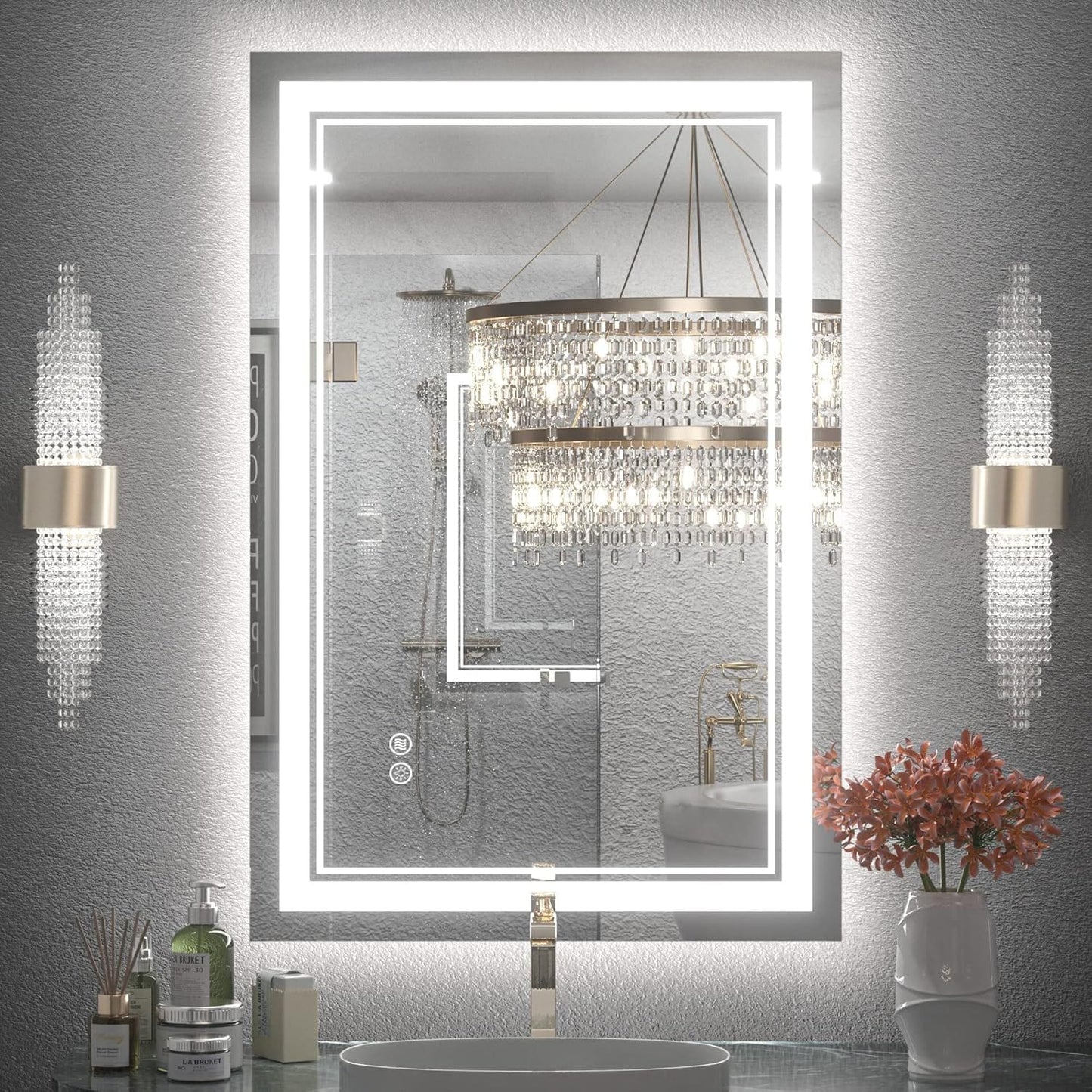 Full Size Front & Back LED Lighted Anti-fog Tempered Glass Wall Bathroom Vanity Mirror