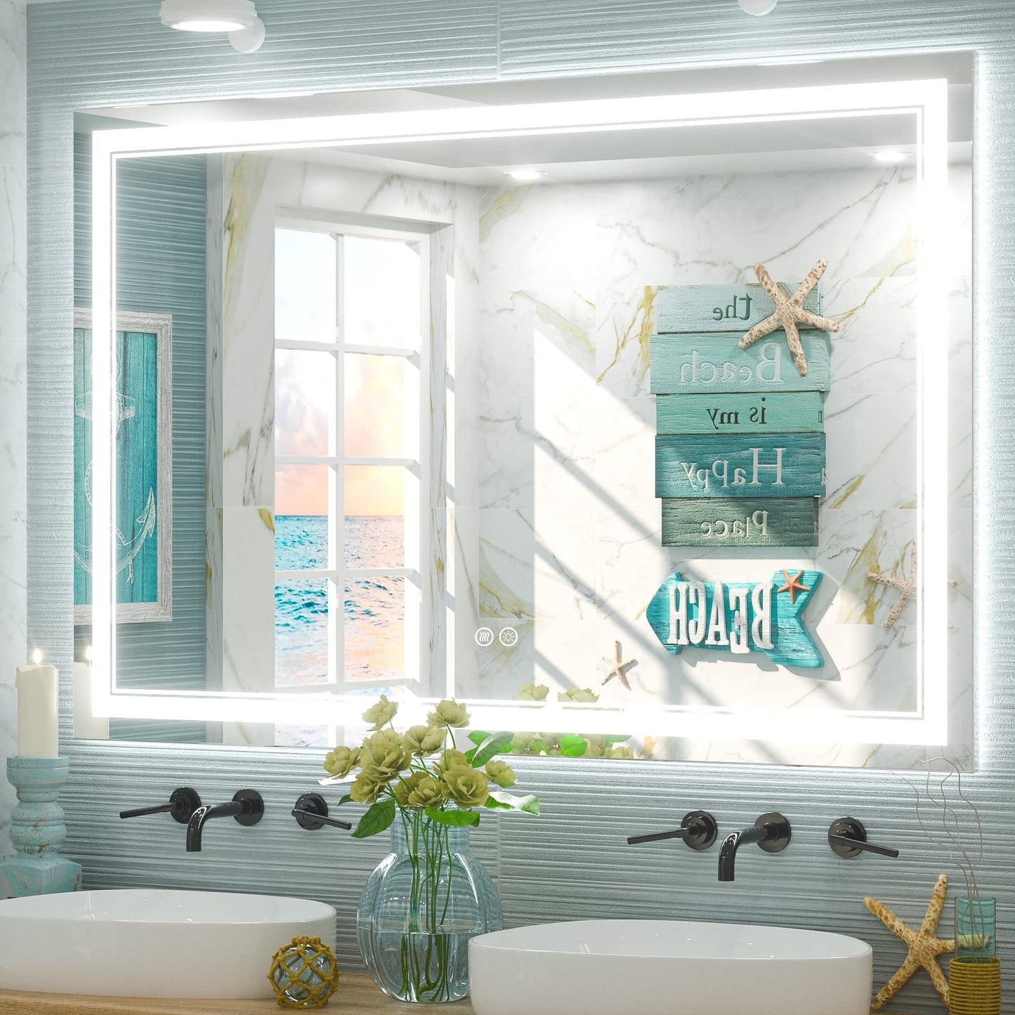 Full Size Front & Back LED Lighted Anti-fog Tempered Glass Wall Bathroom Vanity Mirror