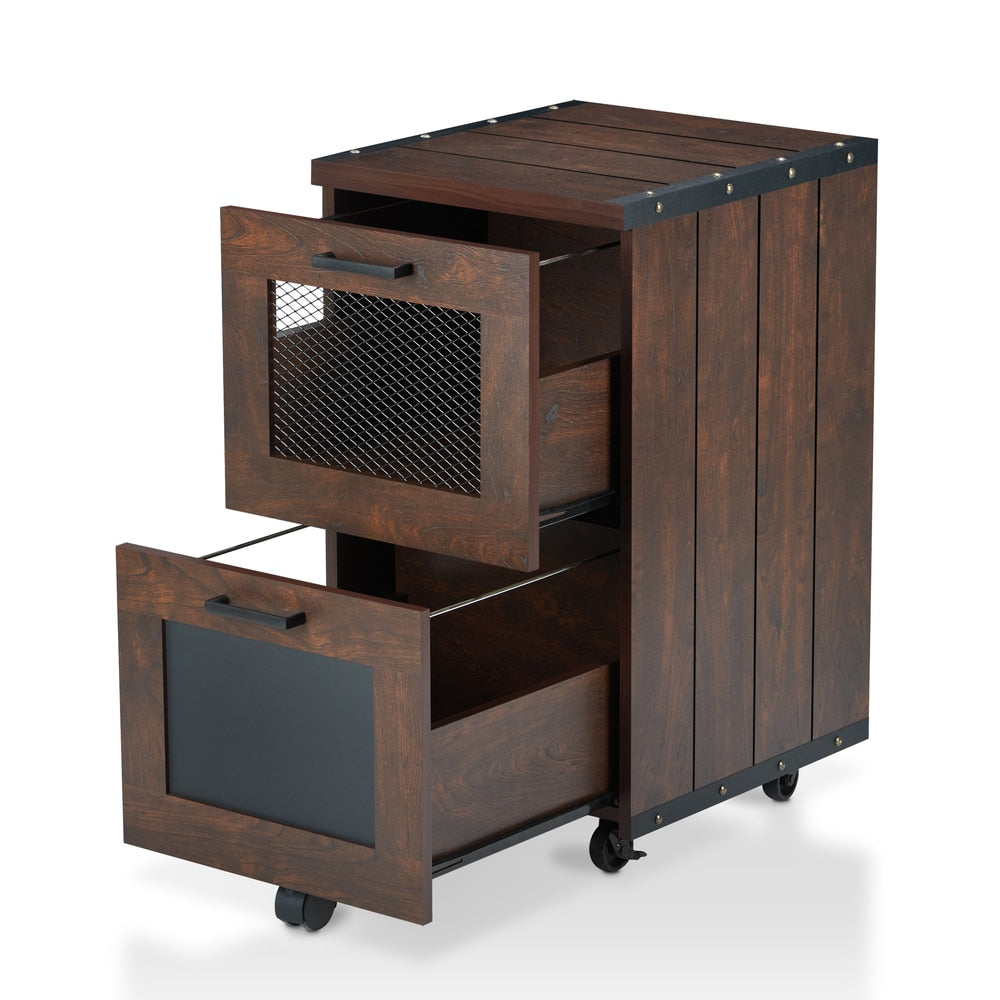 Rustic Walnut Window 2-Drawer Wood File Cabinet by Furniture of America