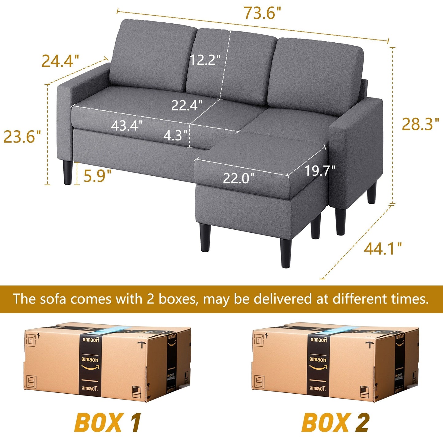 Canapé sectionnel convertible Futzca 74, petit canapé en L