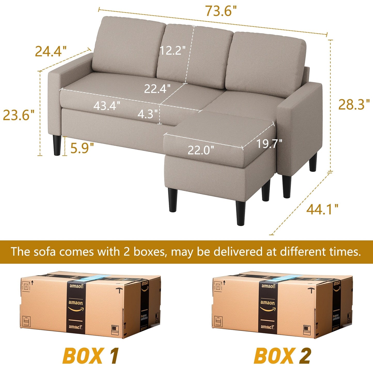 Canapé sectionnel convertible Futzca 74, petit canapé en L
