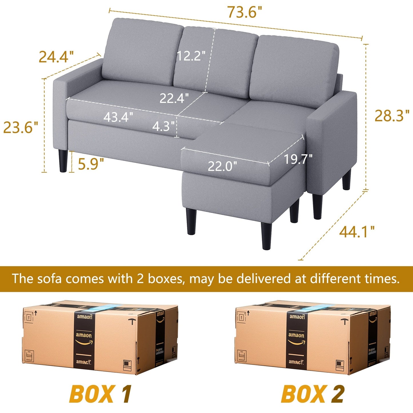 Canapé sectionnel convertible Futzca 74, petit canapé en L
