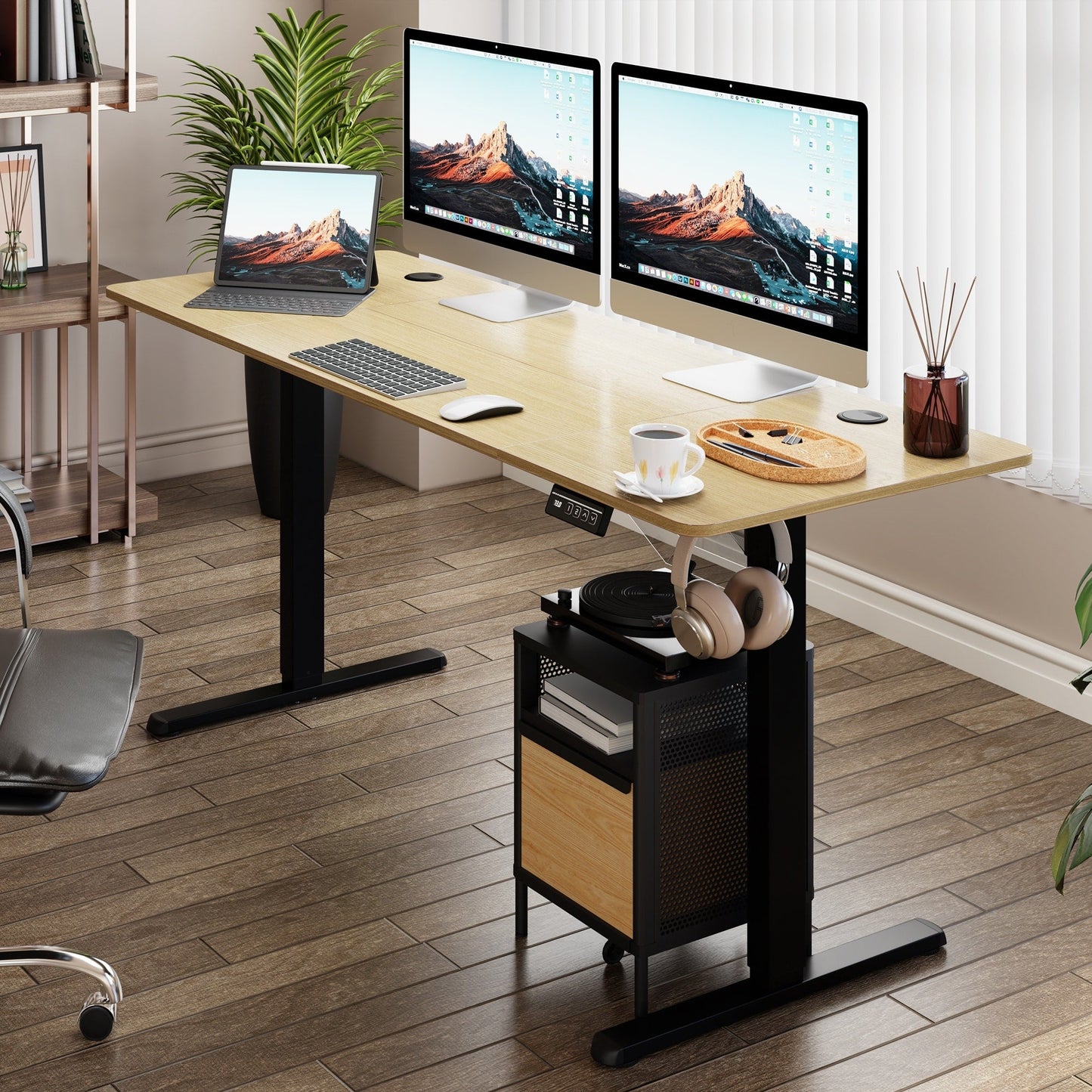 Futzca Height Adjustable Electric Standing Desk Sit Stand Computer Stand up Desk with Splice Board