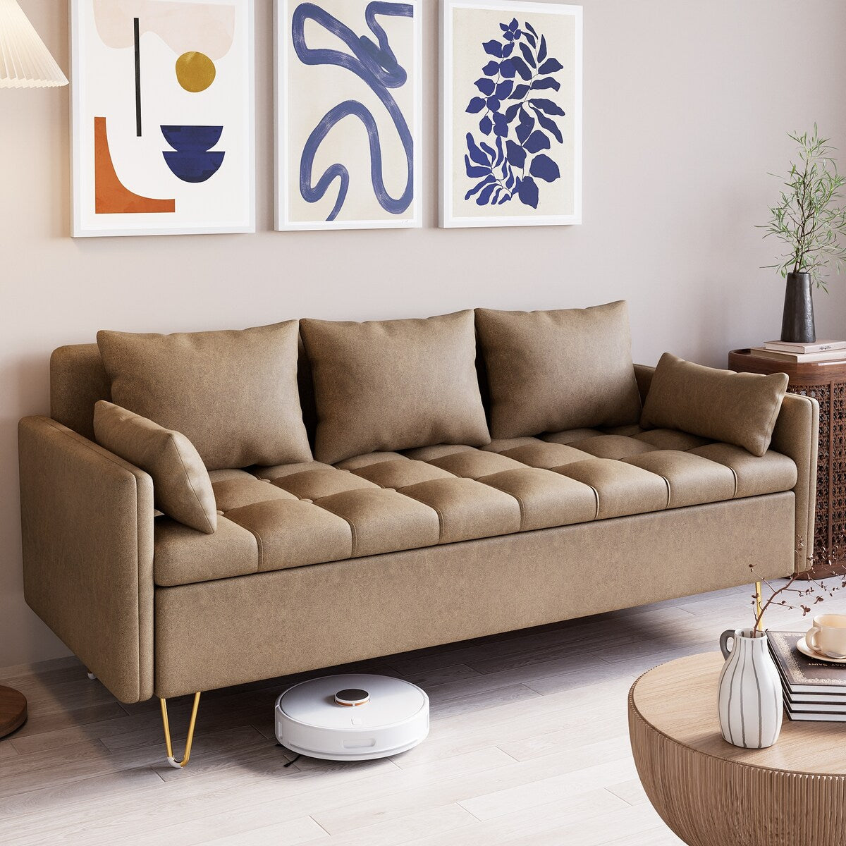 Canapé 3 places en cuir GIMMYFIVE avec coussin, canapé de salon