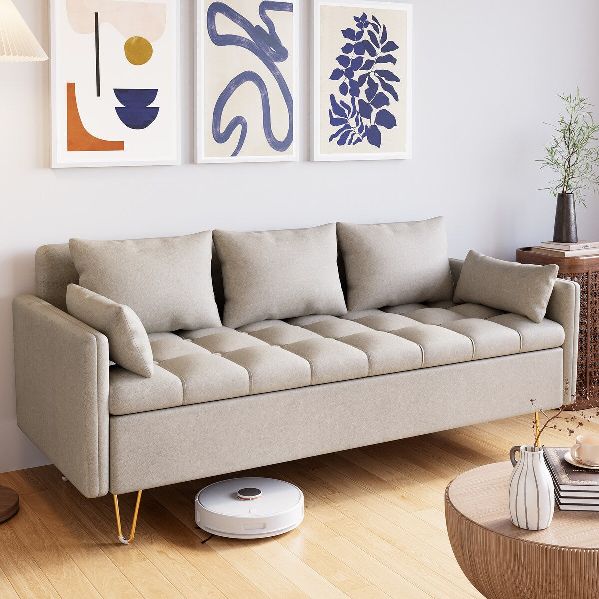 Canapé 3 places en cuir GIMMYFIVE avec coussin, canapé de salon