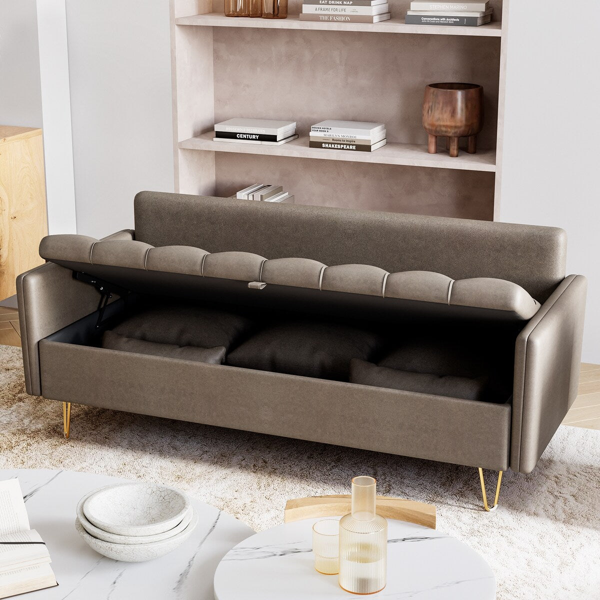 Canapé 3 places en cuir GIMMYFIVE avec coussin, canapé de salon