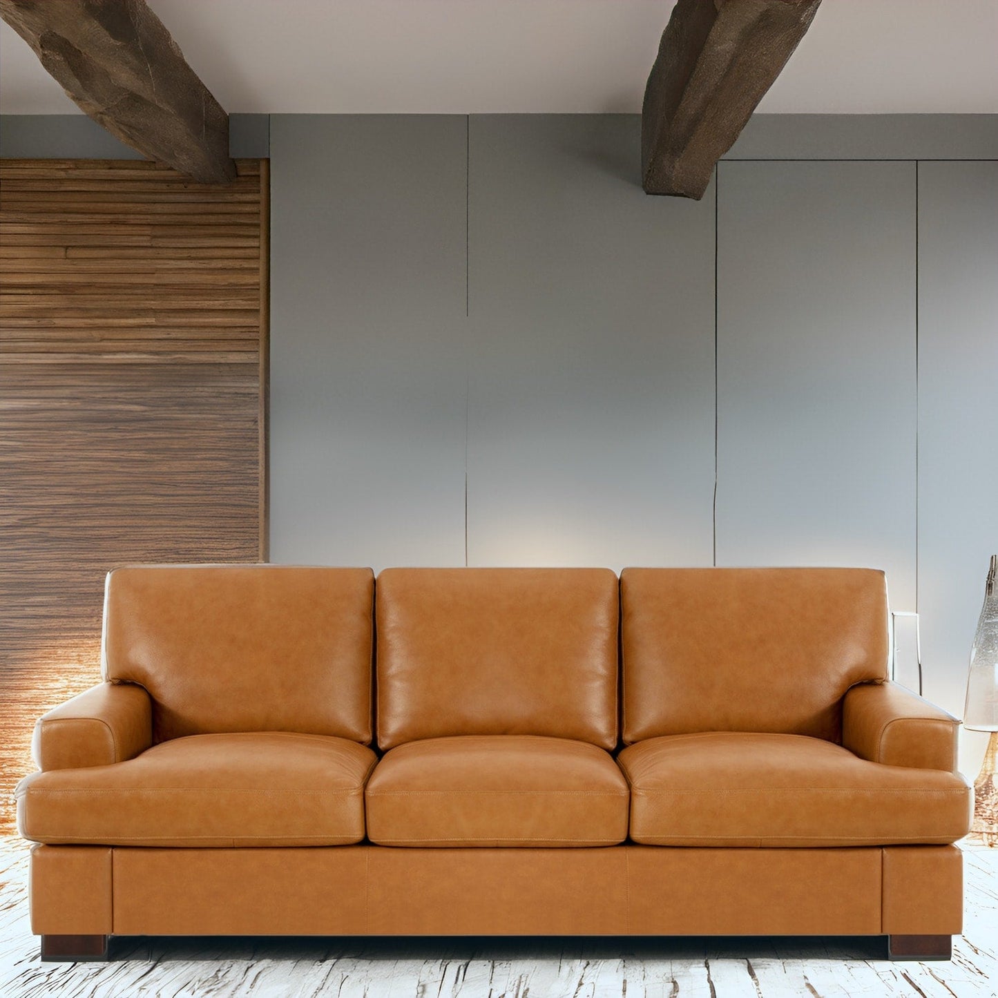 Canapé 3 places en cuir véritable de qualité supérieure avec assise moelleuse et coussins en plumes d'oie pour un confort ultime