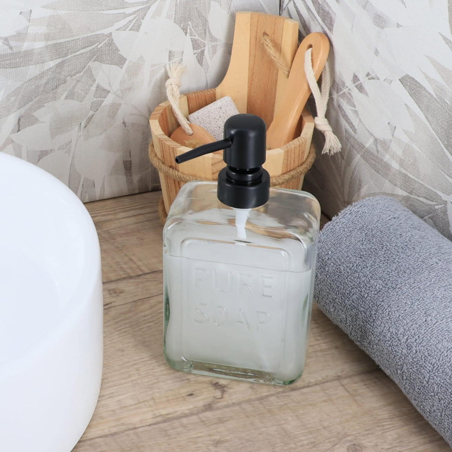 vintage Glass Soap Dispenser PURE SOAP 18 FL OZ - 18 Fl Oz