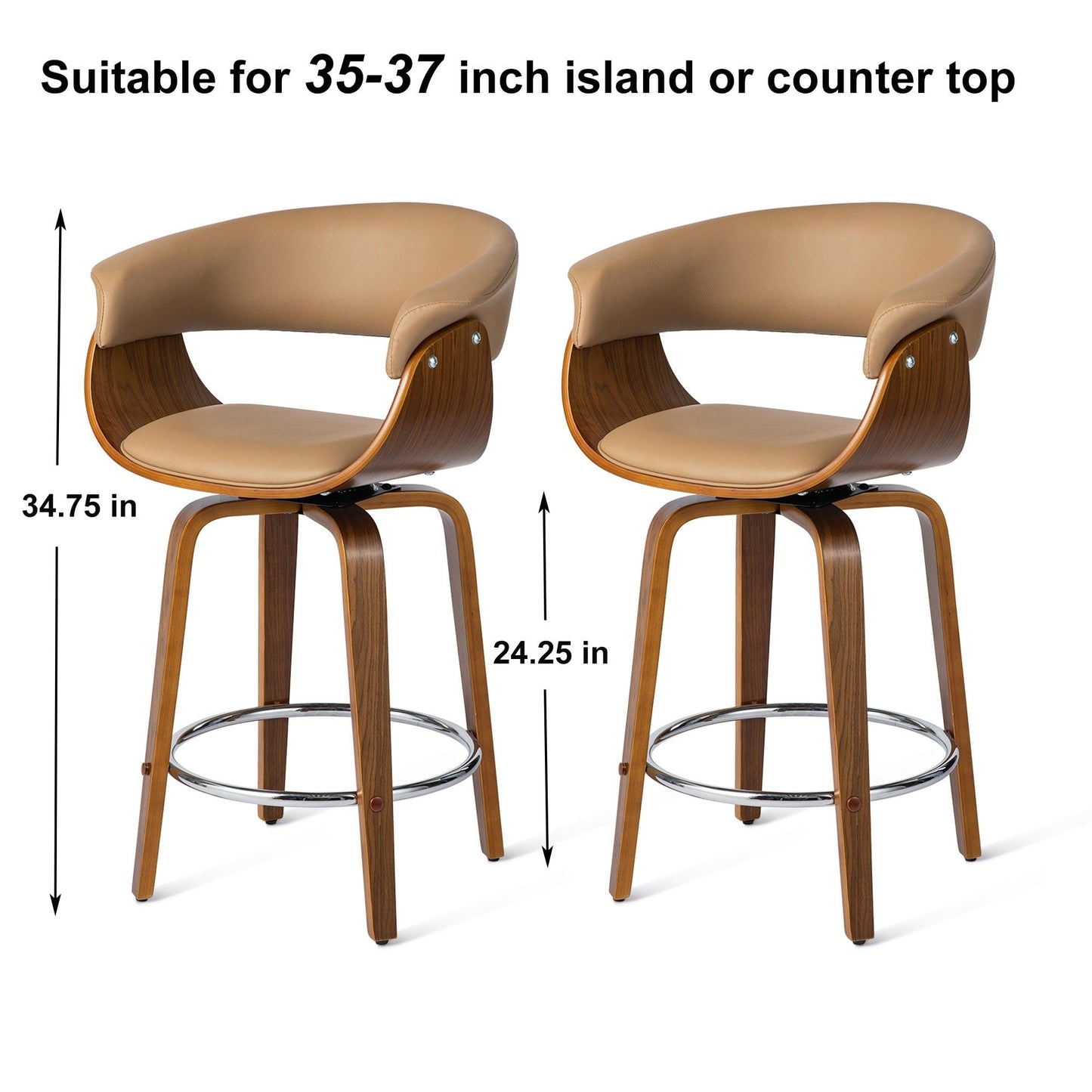 Glitzhome Set of 2 or 4 Modern Counter & Bar Height Wooden Swivel Bar Stools